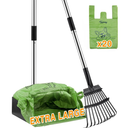 Toozey Unbreakable Dog Pooper Scooper with Extra Large Stainless Metal Poop Tray & 43.31" Long Handle Rake Scoop, Easy Waste Cleanup for Large, Medium, Small Dogs with 20 Bags