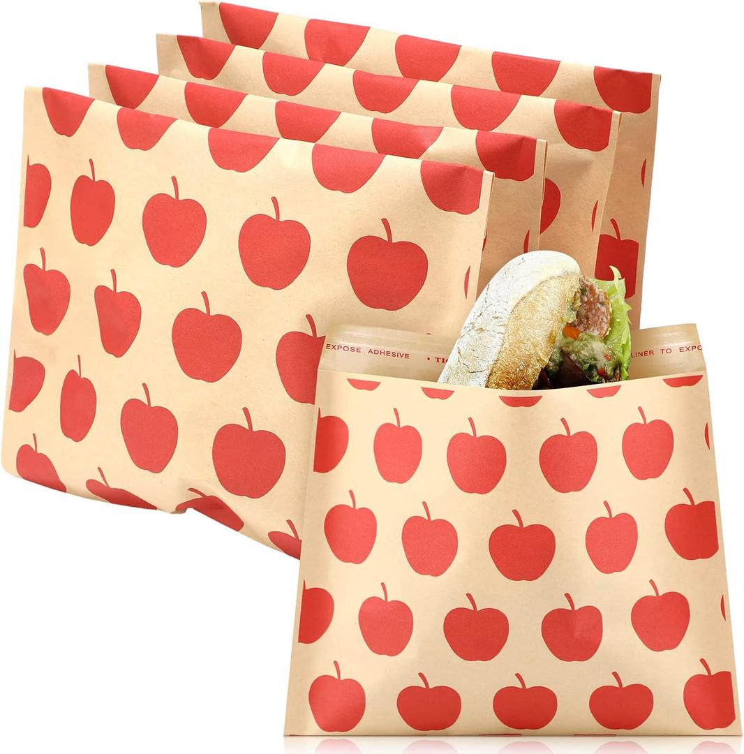 Outus 100 Pcs Paper Sandwich Bags Sealable Lunch Storage Bags Snack Burger Wrappers for Candies, Cookies, Goodies, Chocolates, Desserts(Fruit Patterns)
