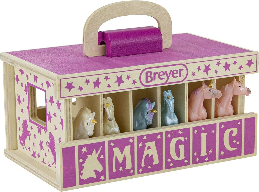 Breyer Unicorn Magic Wooden Carry Stable Playset with 6 Unicorns  Unicorn Gifts for Girls | Toys for Kids Ages 48 | Hand-Painted Horses in Carrying Case | Imaginative Play Set