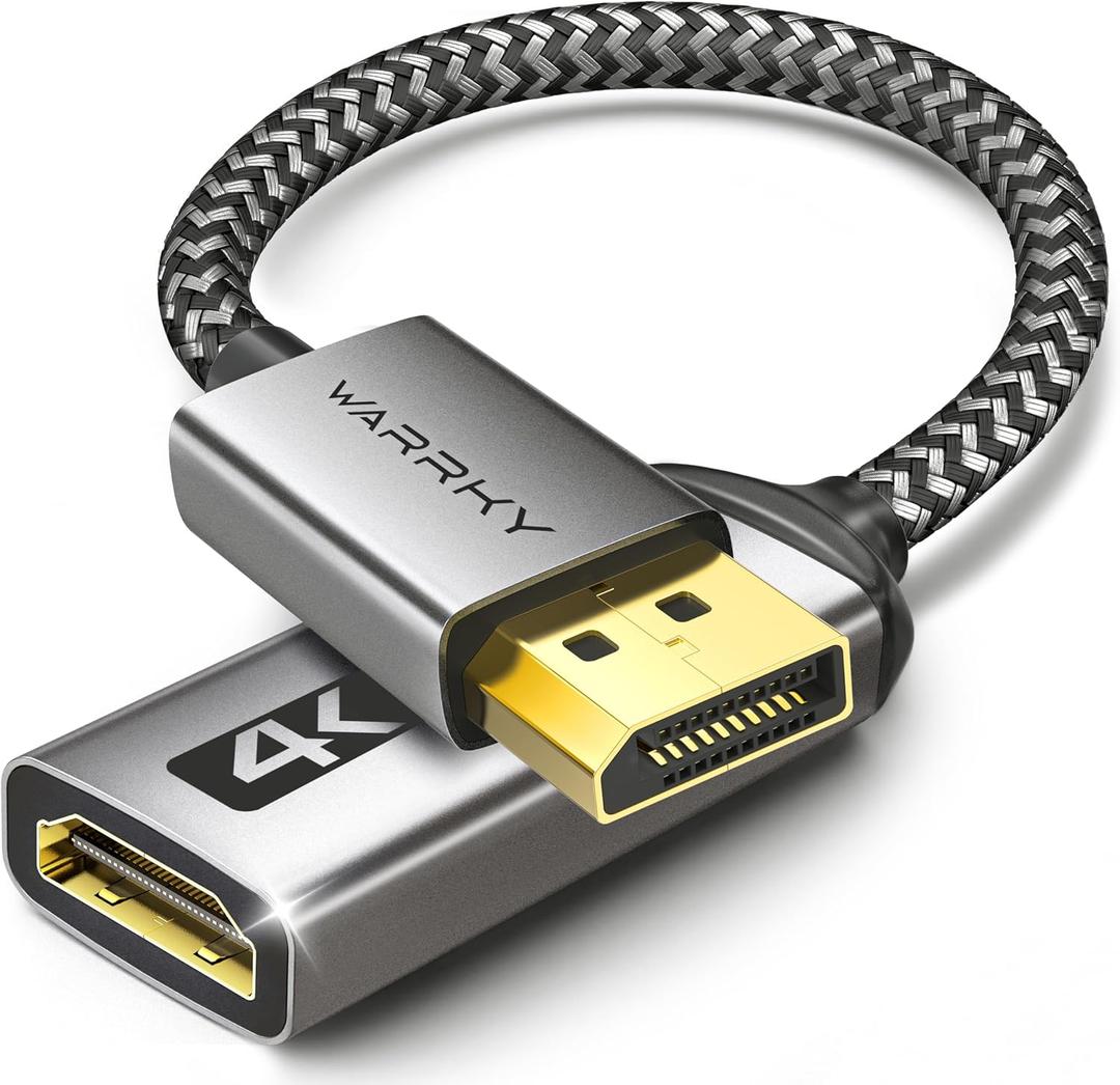 Warrky 4K DisplayPort to HDMI Adapter, Uni-Directional [Metal Case, Gold-Plated Pins] Display Port Source to HDMI Monitor Converter 1080P@120Hz Compatible for HP, AMD, NVIDIA. Male to Female (Silver Grey)