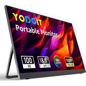 Yodoit Portable Monitor for Laptop 100Hz 18.5" FHD 1080P Screen IPS Display with USB Type C Port and Speakers with Smart Cover Metal Compatible with PC, MacBook, Xbox (Black)