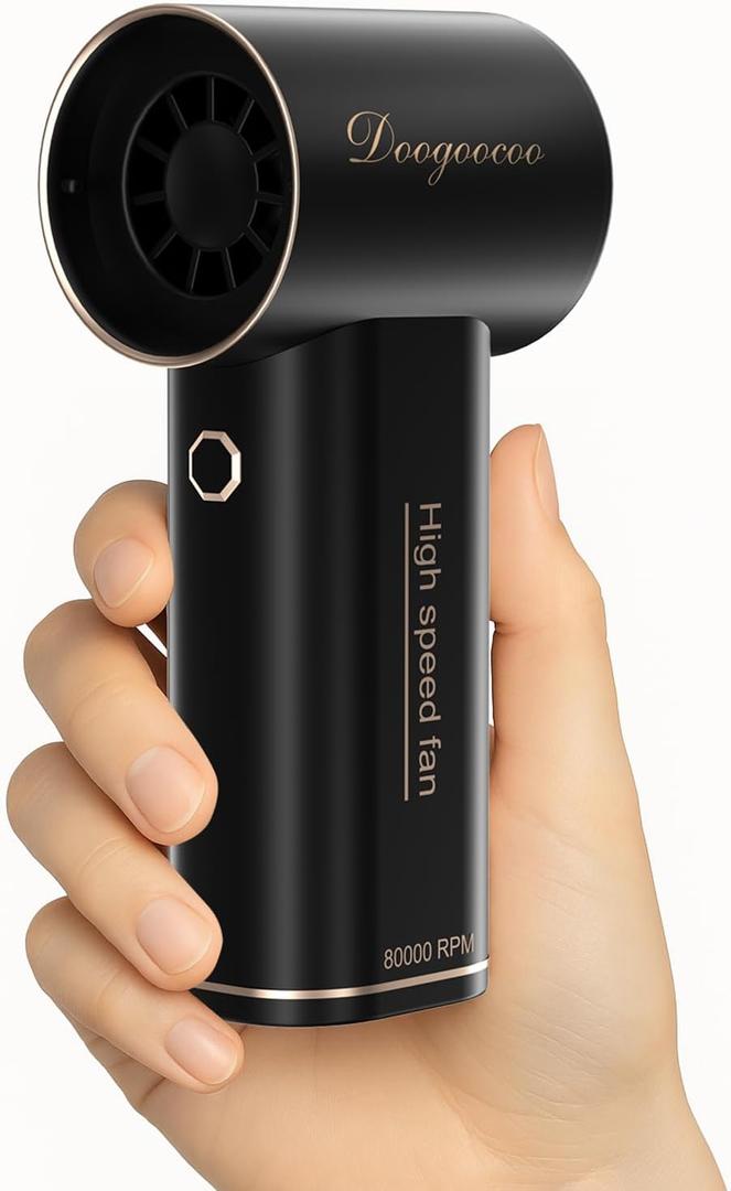 2025 Portable Mini Handheld Fan, Powerful Turbo 80000RPM High Speed, [18H Max Cooling Time] 5 Speeds Rechargeable Personal Mini Small Pocket Fan with lanyard for Travel, Outdoor (Black)