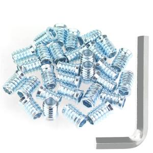 3/8"-16 x 25mm Threaded Inserts, Nut Inserts, Wood Inserts, Blue Zinc Plated Carbon Steel, 3/8-16 Threaded Inserts with Hex Wrench for Wood Furniture Screw, Total 16 Pieces, Blue Color