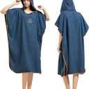 Hiturbo Microfiber Surf Poncho, Wetsuit Changing Bath Robe, Quick Dry Pool Swim Beach Towel with Hood (Navy)