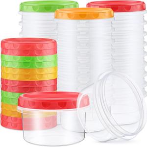 Sieral 36 Pack 8 oz/ 250 ml Freezer Containers with Lids Plastic Twist Top Deli Jars Reusable Freezer Storage Containers for Food Round Wide Mouth Lunch Snacks(Red, Green, Yellow)