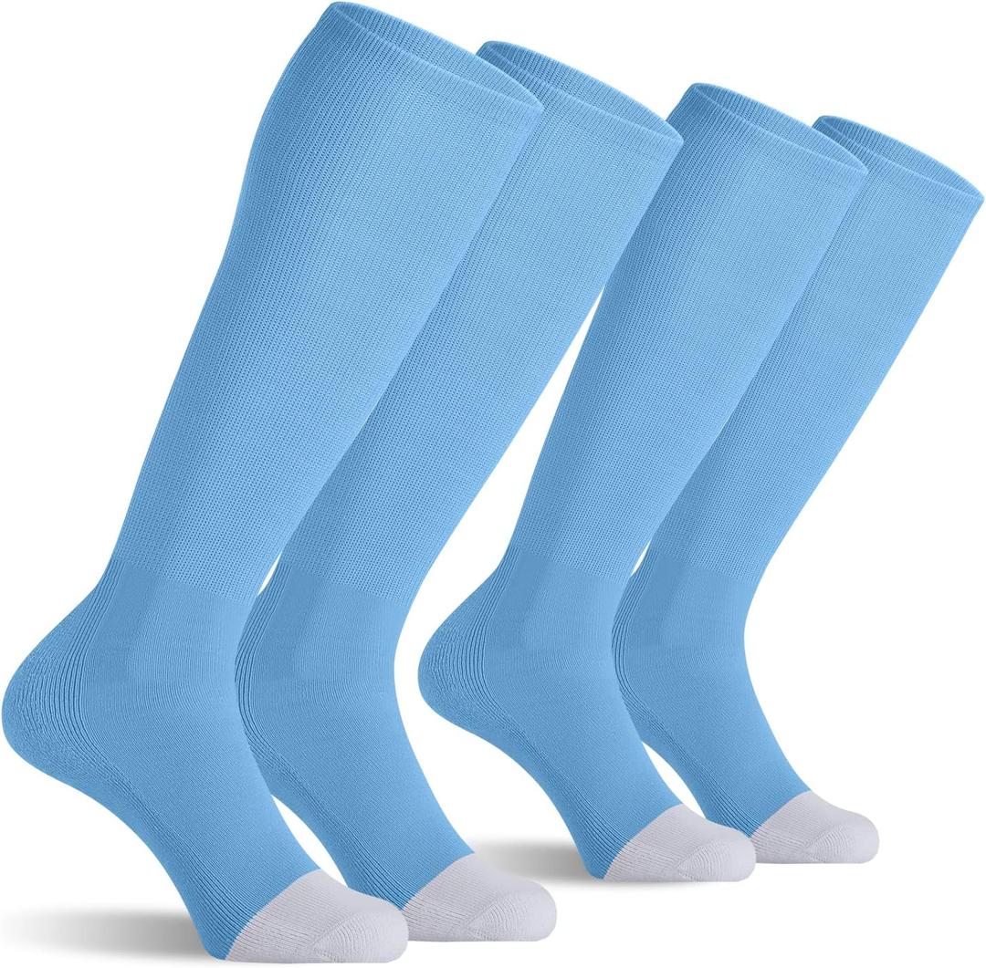 CELERSPORT 2 Pack Baseball Soccer Softball Socks For Youth Kids Men Women Multi-sport Tube Socks Light Blue Small