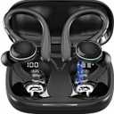 Wireless Earbuds Bluetooth 5.3 Headphones Stereo Ear Buds, ENC Noise Cancelling Mic,IPX7 Waterproof Earphones with Hook for Android iOS Smart Phone Laptop Computer Sports - Black