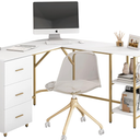 Techni Mobili L Shaped Desk - Two-Toned Computer Desk with Drawers & Storage Shelves - Simple Modern Furniture & Home Office Space Corner Table for Work & Writing