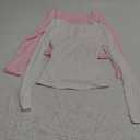 SUUKSESS Women Double Lined Fitted Basic T Shirts Scoop Neck Long Sleeve Crop Top White,Pink XS