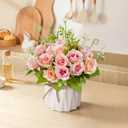 Artificial Flowers Fake Roses and Small CeramicVase,Artificial Plants & Flowers,Desktop DecorationSuitable for Dining Tables, Living Rooms, bedrooms, Offices, Gifts, Weddings (Pink)