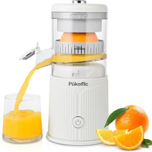 Pukomc Electric Citrus Juicer, Portable Rechargeable Orange squeezer and Lemon Juicer with USB-C, Easy to Clean, White Machine
