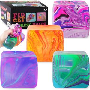 4Pack Fidget Toys Squishy Stress Cube, Stress Balls for Kids, Adults Squishies Anxiety Stress Relief, Ice Squishy Cube Sugar Balls, Sensory Toys for Kids with Autism, Fidgets for Classroom Prize