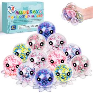 VESPRO 9 Pack Fidget Stress Balls for Adults, Cute Octopus Stress Sensory Stress Ball, Bulk Squishy Squeeze Ball Toys Set for Classroom Prizes and Birthday Party Favors