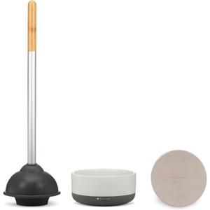 Full Circle Royal Plunge - Bathroom Toilet Plunger with Ceramic Holder and Instant-Dry Coating for Mold & Mildew Prevention, Easy to Clean & More Hygenic, White