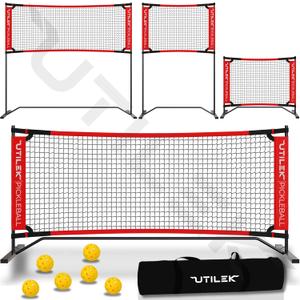 Mini Pickleball Dink Net, Small Size Set 4ft + 7ft, Paddles, Court Markers, 6 Balls, Bag, Rebounder Practice Trainer, Master Pickle Ball, Home Equipment Portable, Adjustable, Indoor, Outdoor, Driveway