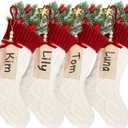 Aoriher Large Christmas Stockings with DIY Name Tags, 18 Inch Knitted Stockings Xmas Stocking Decorations with Christmas Stocking Tags for Family Decor (Style B,White/Red)