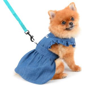 PAIDEFUL Dog Dress for Small Dogs Cats Girls Bib Denim Strap Dress Pleated Tutu Skirt Harness Pet Clothing Mini Puppy Chihuahua Yorkie Clothing Spring Summer Dark Blue L