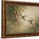 Vintage Hummingbird Wall Art, Ornate Gold Framed Floral Garden Print,, 16"L x 24"W