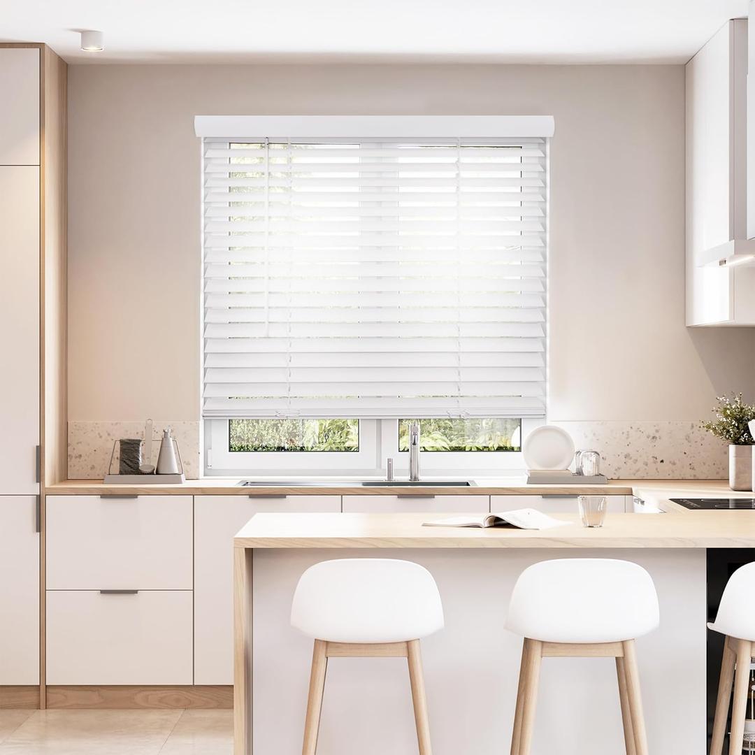 DEZ FURNISHINGS Cordless 2" Smooth Faux Wood Blind, 23" W x 48" H, Smooth White