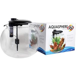 Penn-Plax AquaSphere 360 Large Bowl-Shaped Aquarium for Freshwater and Saltwater Setups – Fully Integrated Filtration System and LED Light Display - Durable Polycarbonate – 10 Gallons