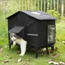 Veehoo Outdoor Cat House Weatherproof, Elevated Insulated Feral Cat Shelter | Outdoor stray cats shelter, waterproof eaves, escape door, portable, easy to assemble, 16.9"x13.0"