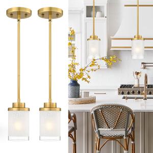 TENGXIN Modern Pendant Light for Kitchen Island, Brushed Gold Hanging Ceiling Light Fixture,Farmhouse Pendant Lighting for Dining Room Bedroom Bar Office 2Pack,TXPLBG01-2PK