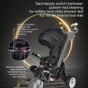 RIDYEE 7-in-1 Folding Toddler Tricycle for 18 Months to 5 Years, Tricycle Stroller with Dual Brakes, All-Terrain Rubber Tire, Tricycle for Toddlers with Rotatable Seat, Adjustable Push Handle, Black