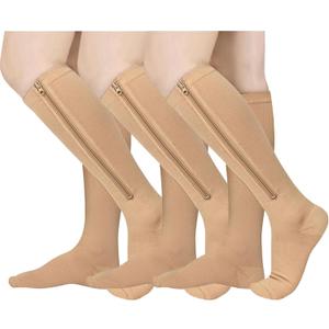 Athbavib 3 Pairs Zipper Compression Socks, 15-20 mmHg Closed Toe Compression Stocking with Zipper for Women and Men, Size: XX-Large