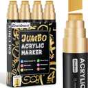 4 PCS Gold Jumbo Permanent Markers - 15mm Wide Tip Thick Acrylic Paint Pen, Large Acrylic Paint Markers for Rock Painting, Calligraphy, Poster, Canvas, Valentines Sign, Glass, Wood, Metal, Ceramic