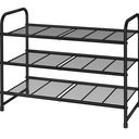 Simple Trending 3-Tier Stackable Shoe Rack, Expandable & Adjustable Shoe Shelf Storage Organizer, Wire Grid, Black