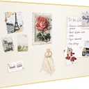 Bulletin Board 16 x 12 inches, Oatmeal White Pin Board, Golden Aluminum Framed Fabric Cork Board with 10 Push Pins