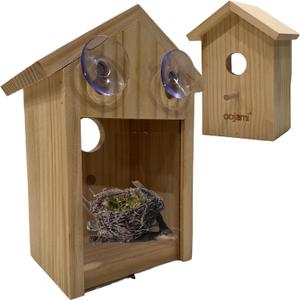 2-Pack Transparent Window Bird House with Suction Cups- Outdoor See-Through Wooden Design Birdhouse for Easy Bird Watching for Kids & Adults (Unfinished DIY)