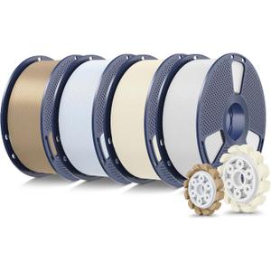 SUNLU PLA+2.0 3D Printer Filament Bundle, 4KG Upgrade PLA+ Filament 1.75mm, Tougher and Stronger, Dimensional Accuracy +/-0.02mm, 1KG per Spool, 4 Packs, 4KG Total, White+Bone+Ceramic+Oak Wood