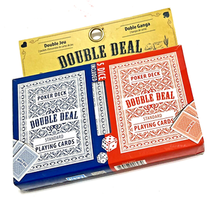 DOUBLE DEAL Poker Deck 2 Pack Standard Playing Card Set Plus 5 Bonus Dice NEW, 2 Sets