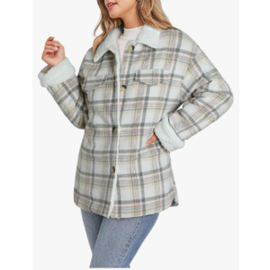 Dokotoo Winter Coats for Women Button Down Plaid Flannel Shirts Warm Sherpa Fleece Jacket, Size XXL