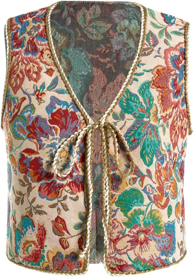 GORGLITTER Women's Sleeveless Western Rodeo Country Concert Cowgirl Outfit Tie Front Cardigan Vest Top Casual Trendy (L)