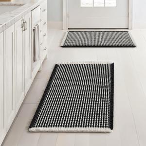MIULEE Set of 2 Waffle Bathroom Rugs, Boho Bath Rugs Non Slip Washable, Super Absorbent Bath Mats, Ultra Soft Rubber Backed Shower Mats for Bathroom Floor, Tub and Shower, Black & Cream, 17x24 Inch