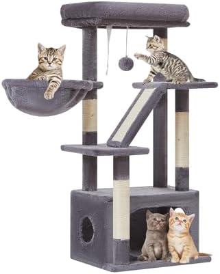 Taoqimiao Cat Tree,38.5-Inch Cat Tower for Indoor Cats,Suitable for Kittens with Luxurious cat condo with Adjustable Baskets and Luxurious Perch MS029SG Smoky Gray