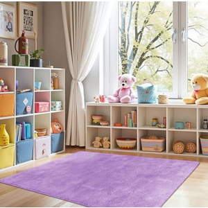 Jinchan Solid Plush Area Rug 5x7 Performance Shaggy Washable Rug Indoor Soft Modern Faux Wool Cozy Non Slip Carpet for Living Room, Kids Room, Bedroom Dining Room Nursery, Purple