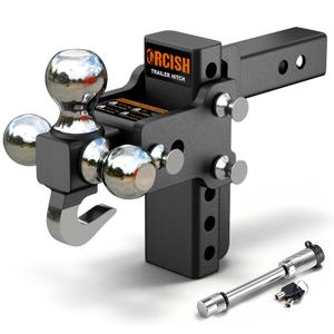 ORCISH Adjustable Rotating Trailer Hitch, 4-in-1 Tri-Ball & Tow Hook, 360° Swivel Ball Mount, 2.5" Receiver with 5" Drop/Rise, Ball Sizes: 1-7/8", 2", 2-5/16", Anti-Theft Lock, Fits Truck SUV RV