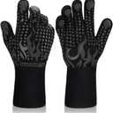Comsmart BBQ Gloves, 1472F Heat Resistant Silicone Non-Slip Oven Mitts, Long Kitchen Gloves Perfect for Grilling, Cooking, Baking, Cutting Black
