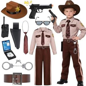 Dormstop Kids Police Officer Costume Western Sheriff Cowboy Uniform Child Sheriff Outfit for Halloween Costumes, S