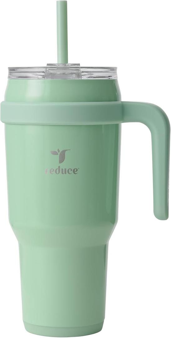 REDUCE 40 oz Stainless Steel Tumbler with Handle - Dual-Wall Vacuum Insulated Travel Mug, Sweat-Proof Lid & Reusable Straw - Keeps Drinks Cold for 24 Hrs, Fits Cupholders, Dishwasher Safe - Matcha