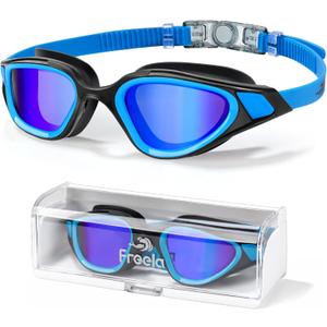 Freela Polarized Unisex Adult Swimming Goggles, UV400 Protection Anti Fog 180 Wide Clear View for Men Women Youth (Polarized Blue)