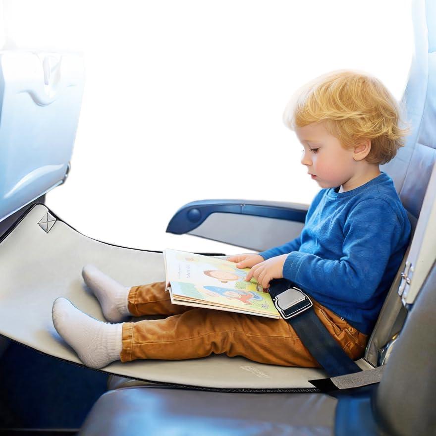 Toddler Baby Airplane Bed, Grey Portable Airplane Footrest, Soft Warm Minky Fabric Airplane Seat Extender for Kids, Baby Flying Airplane Travel Must Haves Toddler Flight Essentials