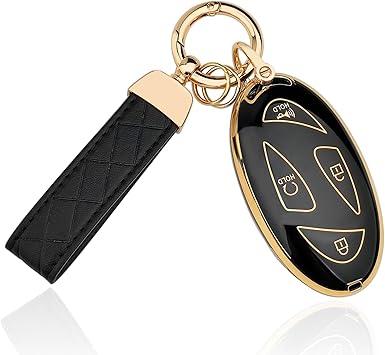 Aoocar TPU Key Fob Cover, Compatible with 2023 2024 2025, Remote Key Case with Leather Keychain, 7 Button, Black