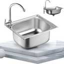 Small Kitchen Sink, Single Bowl Stainless Steel Sink Campervan RV for Undermount and Flushmount Intallation Reversible Drainer with Waste Pipes Clips for Laundry Room Bathroom Farmhouse