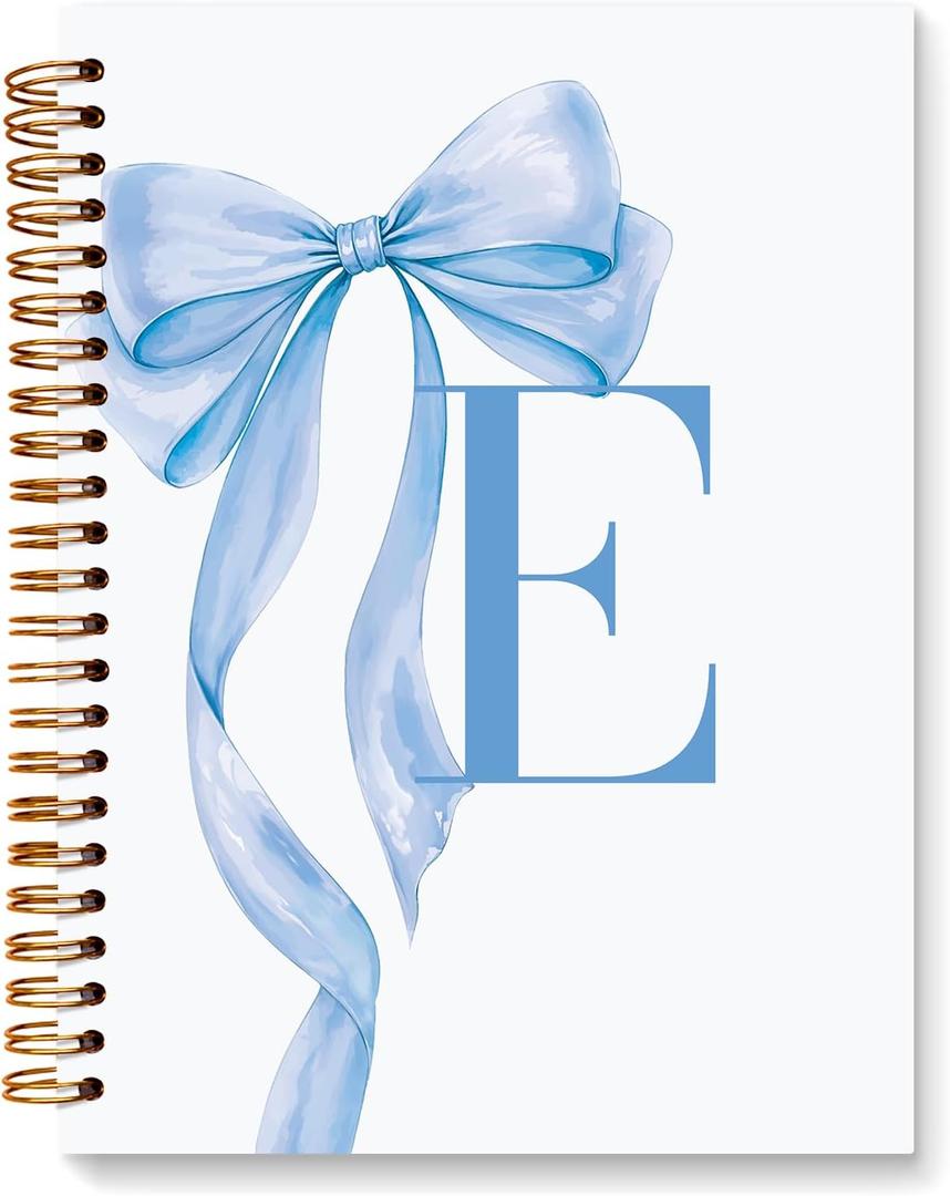 JXREQ Coquette Blue Bow Personalized Notebook, Initial Letter E Monogram Journal, Preppy Girly Ribbon Bow Journal, Monogrammed Gifts for Women, Aesthetic Spiral Notebook 5.5x8.3