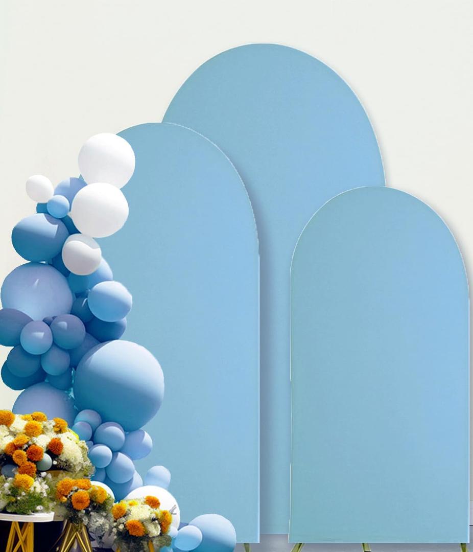 Baby Blue Arch Cover 4ft 5ft 6ft Set of 3 Spandex Arch Backdrop Cover for Wedding Ceremony Birthday Party Baby Shower Engagement Banquet Background Decoration