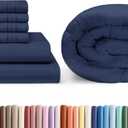 CGK Unlimited Navy Blue Sheet Set with Comforter (Full Size) - Bed Set Includes Fitted Sheet, Flat Sheet & Pillow Cases - Bedding Set - Breathable Bed Comforter Set